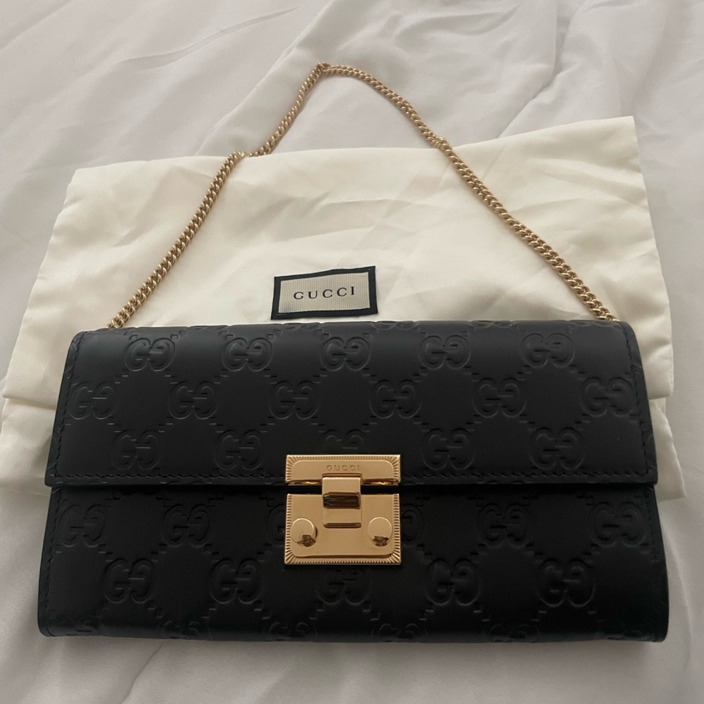 Gucci- Guccissima Padlock Continental Chain Wallet Black - Picture 5 of 8
